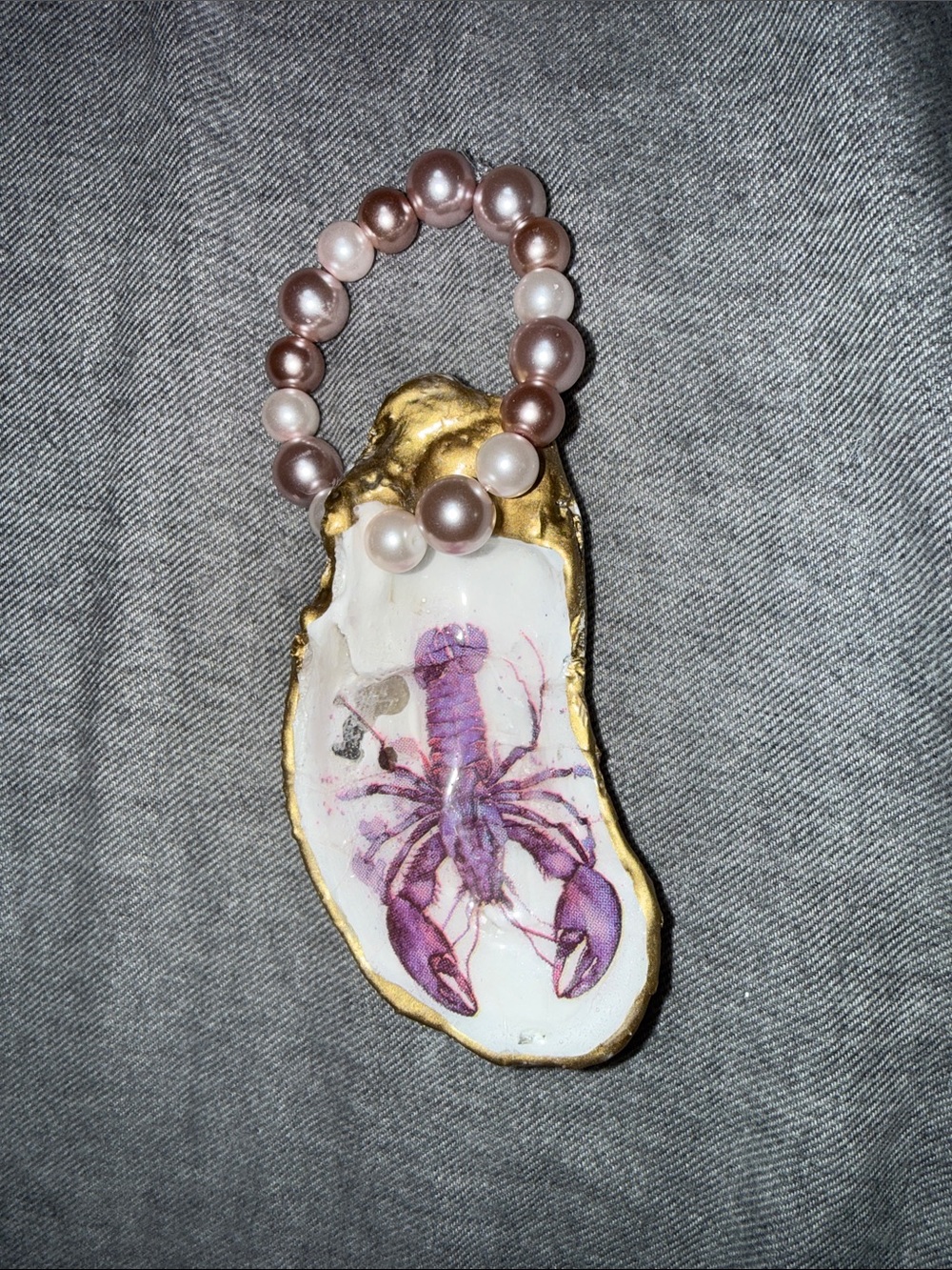 Handcrafted Purple Lobster Oyster Shell Ornament